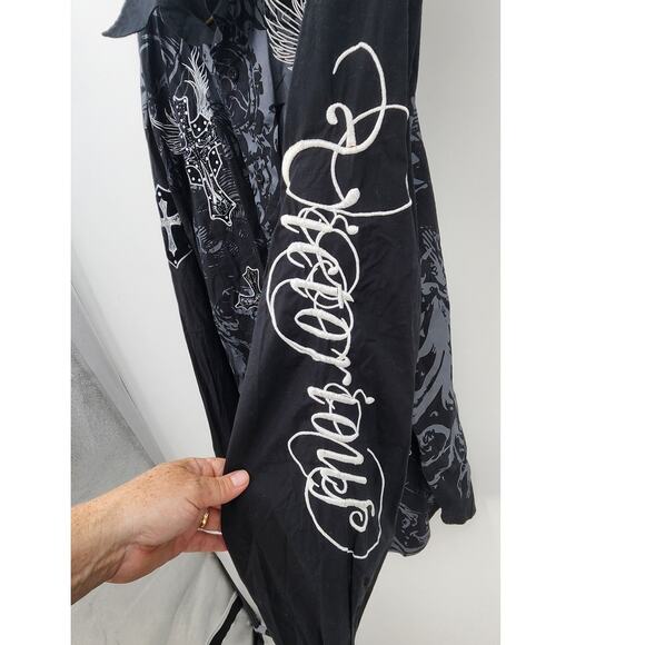 Y2K Victorious Affliction Style Cross Long Sleeve Button Up Jersey Shore 2X - Picture 5 of 8